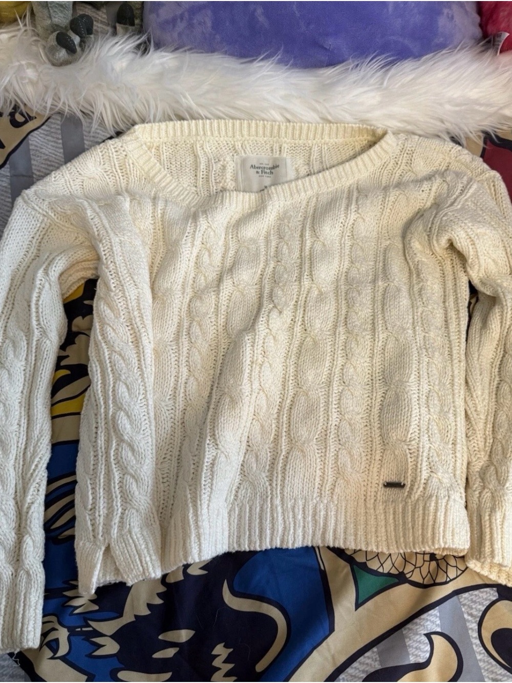 Abercrombie Fitch Sweater Women M Cream Chunky Cable Knit Cotton Blend Fishermen